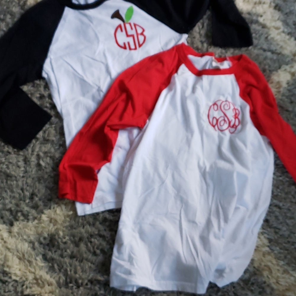 EUC 2 CBS monogrammed 3 quarter sleeve shirts.